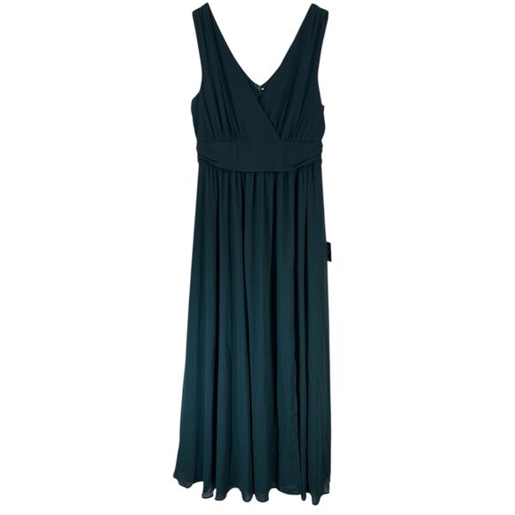 NWT Lulus Thoughts of Hue Emerald Green Surplice Maxi Dress Size XL Chiffon Slit - Picture 3 of 10